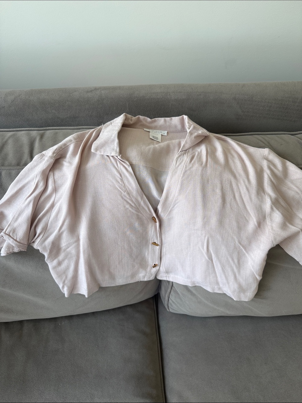 Cropped Button-Front Top in Soft Blush Pink